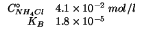 $
\begin{array}{rl}
\CZeroOf{NH_4Cl}&4.1\times10^{-2}\;mol/l\\
K_B&1.8\times10^{-5}\\
\end{array}$