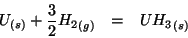 \begin{eqnarray*}
\Solid{U}+\frac{3}{2}\Gaseous{H_2}&=&\Solid{UH_3}
\end{eqnarray*}