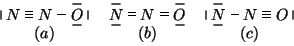 \begin{displaymath}
\begin{array}{ccc}
\begin{xy}
<1em,0em>:
*+{N},c=''N'';
p+/...
.../**\dir{}?<*\dir{\vert},
\end{xy}\\
(a)&(b)&(c)\\
\end{array}\end{displaymath}