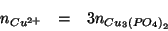 \begin{eqnarray*}
\NOf{Cu^{2+}}&=&3\NOf{Cu_3\left(PO_4\right)_2}
\end{eqnarray*}