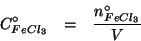 \begin{eqnarray*}
\CZeroOf{FeCl_3}&=&\frac{\NZeroOf{FeCl_3}}{V}
\end{eqnarray*}