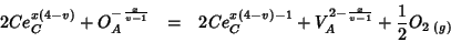 \begin{eqnarray*}
2Ce_C^{x\left(4-v\right)}+O_A^{-\frac{x}{v-1}}&=&2Ce_C^{x\left(4-v\right)-1}+V_A^{2-\frac{x}{v-1}}+\frac{1}{2}O_{2\;(g)}
\end{eqnarray*}