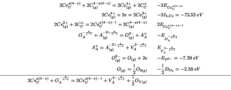 \begin{eqnarray*}
2Ce_C^{x\left(4-v\right)}+2C^{4-x\left(4-v\right)}_{(g)}=2Ce^{...
...t(4-v\right)-1}+V_A^{2-\frac{x}{v-1}}+\frac{1}{2}O_{2\;(g)}&&\\
\end{eqnarray*}